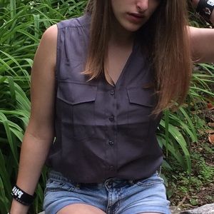 J Crew Button-Up Grey Tank Top